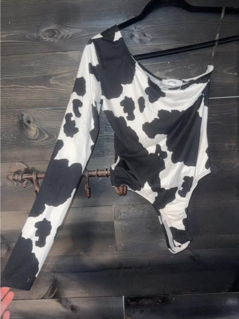 Black & White Cow Print One-Shoulder Bodysuit